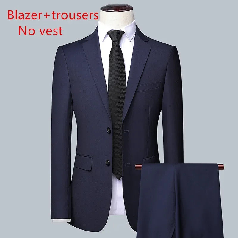 Men's Solid Color Business Suit 2025 High Quality Fashion Banquet Wedding Trend Groom Best Man Single 3/2/1