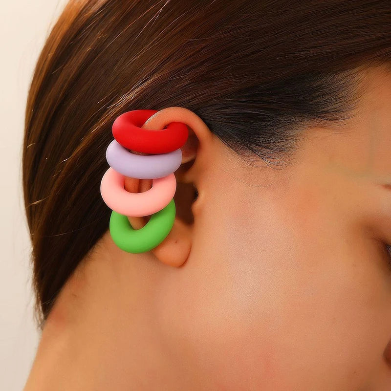 Fashion 4pcs C Shaped Acrylic Ear Clip for Women Simple Gold Silver Color No Pierced Round Earrings Punk Female Jewelry