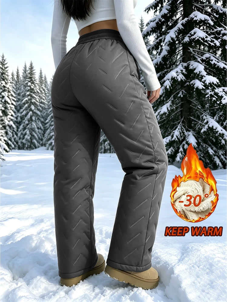 Women's Winter Fleece Pants With Drawstring Elastic Waistband Winter Warm Zipper Pocket Women's Outdoor Jogging Pants