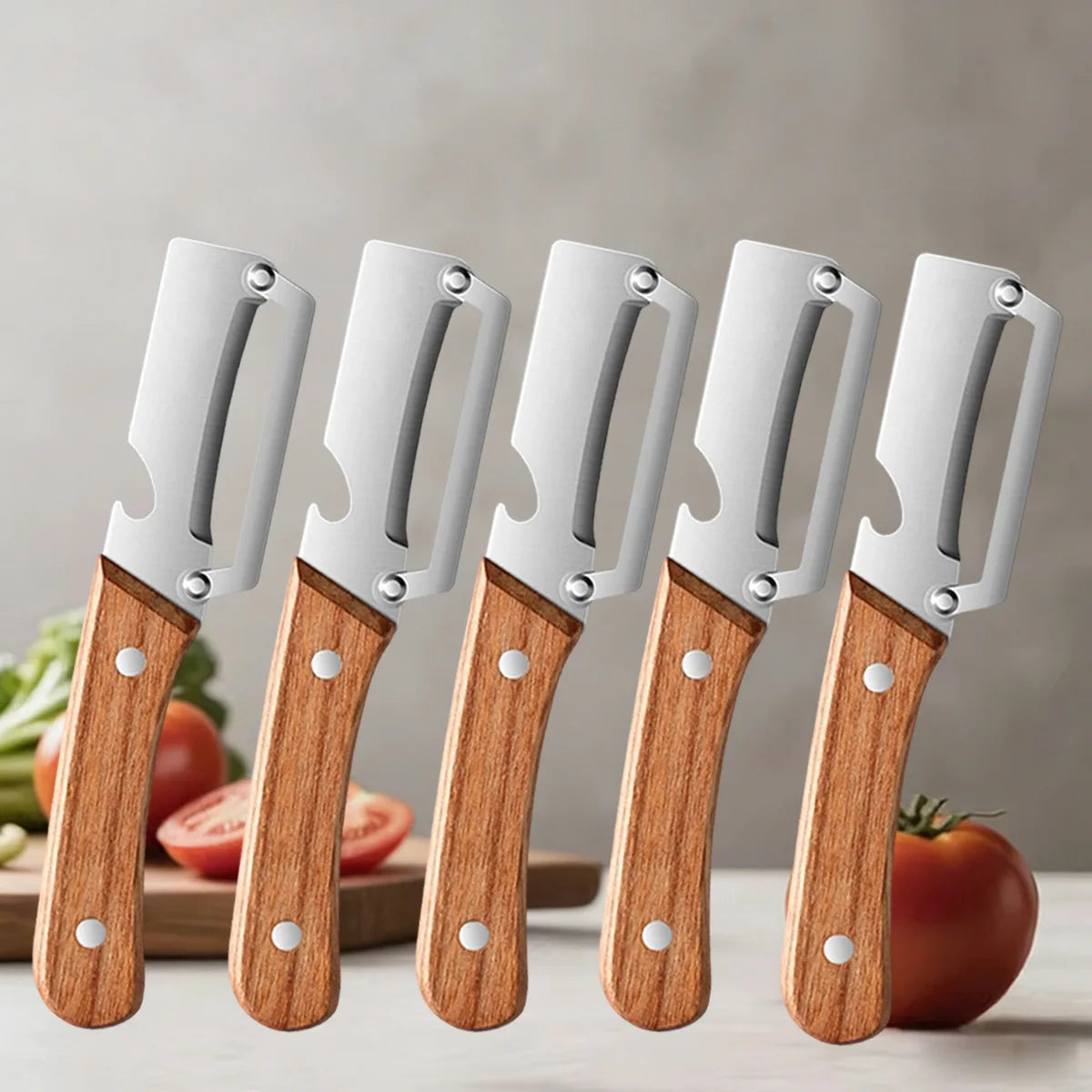 Kitchen Peeler with Wooden Handle for Peeling and Slicing Fruits and Vegetables Stainless Steel Vegetable Peeler Kitchen Tool