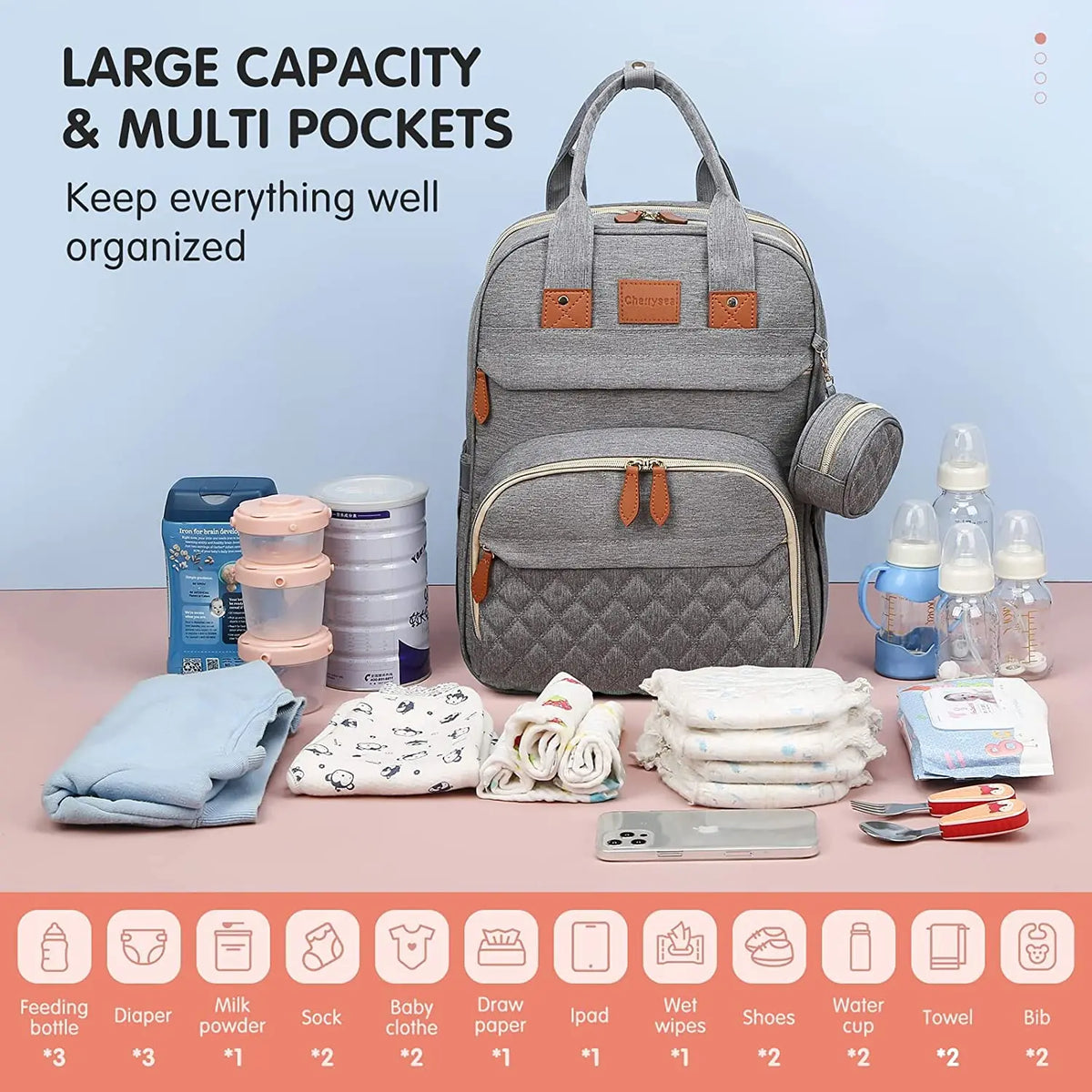 Foldable 3-in-1 Diaper Bag Backpack with USB Charge Waterproof Travel Bag Baby Bed And Changing Mat Included