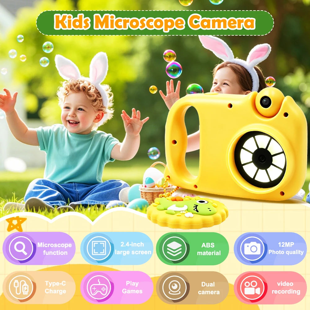 Digital Children Camera For Photography Mini Portable Photo Kids Microscope Camera 1080P HD Video Toy Birthday Festivals Gifts Outdoor Activities 5 Puzzle Games