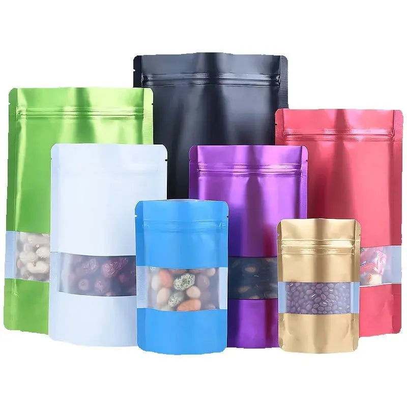 100PCS Stand Up Matte Aluminum Foil Window Ziplock Bag DIY Logo Print Snack Drip Coffee Beans Spice Candy Gift Storage Pouches