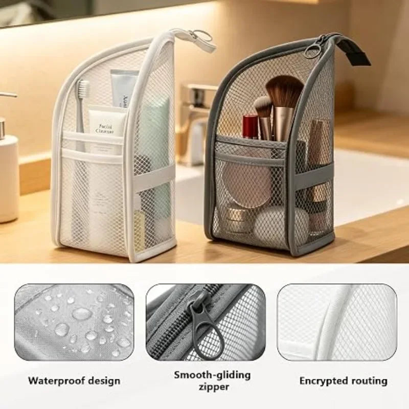 Standing Mesh Toiletry Bag Portable EVA Waterproof Travel Foldable Toothbrush Cosmetic Organizer Women Bathroom Storage Pouch