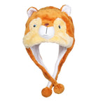 Fashionable Children's Winter Hat Plush Tiger Head Design Scarf Neck Protection Halloween Performance Cap Kids Warm Cozy Hat
