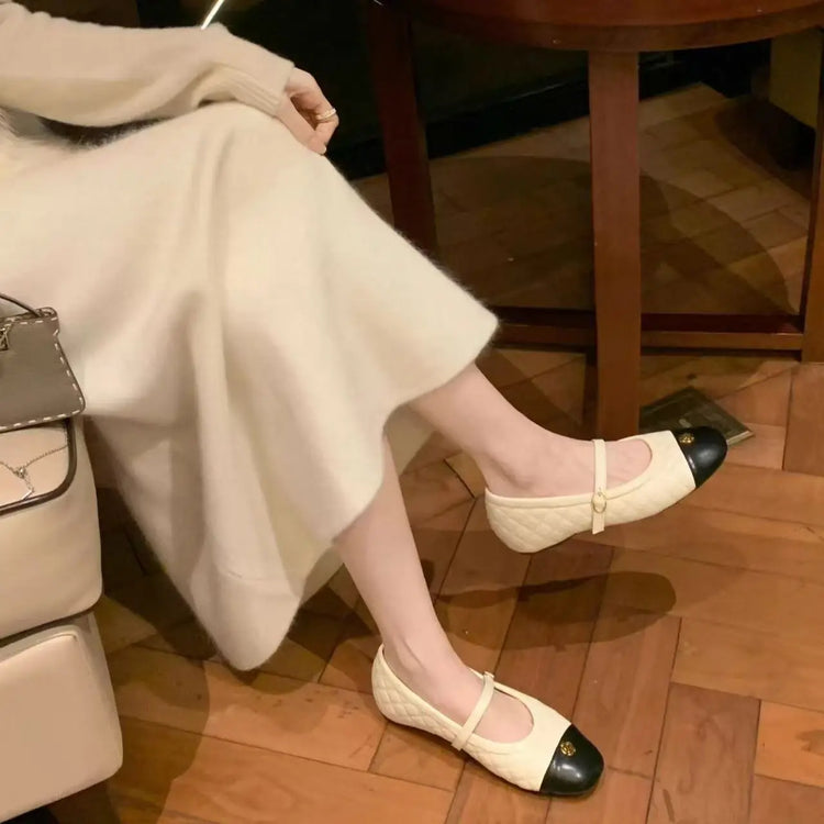 Spring 2026 Fashionable Small Fragrance Flat Bottom Mary Jane Ballet Style Single Shoes Women's Increased Height Interior
