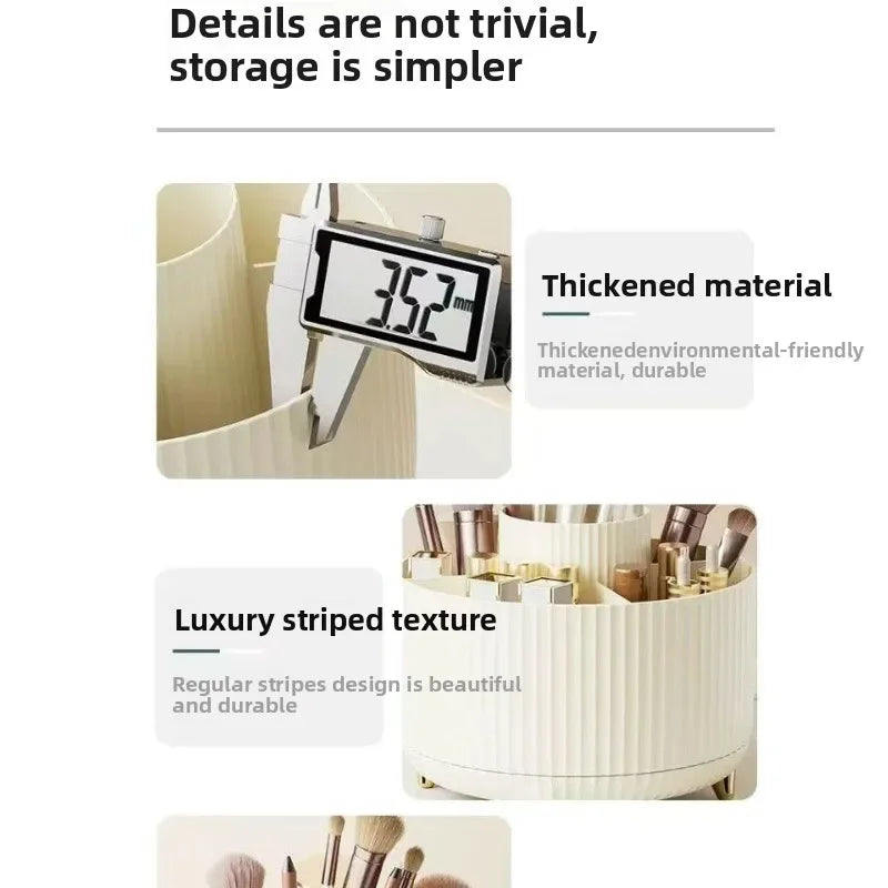 360° Rotating Makeup Organizer Plastic Cosmetic Storage 5 Compartments Multi-Functional Brush Holder Compact Travel Makeup Case
