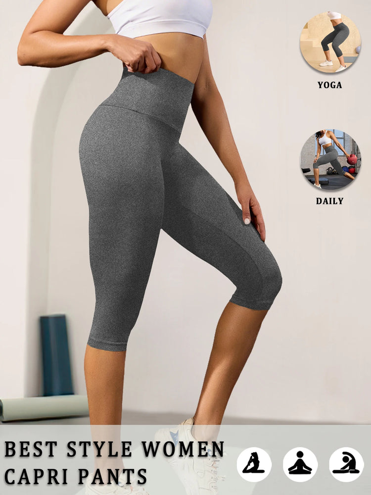 Women High Waisted Capri Pants Super Soft No See Through Tummy Control Yoga Running Workout Home Casual Leggings