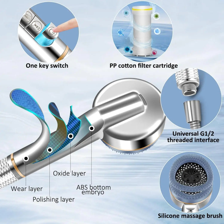 4 Mode High Pressure Pressurized  Water Shower Head Massage Showerhead with Filter Handheld Shower Mixer Bathroom Accessories