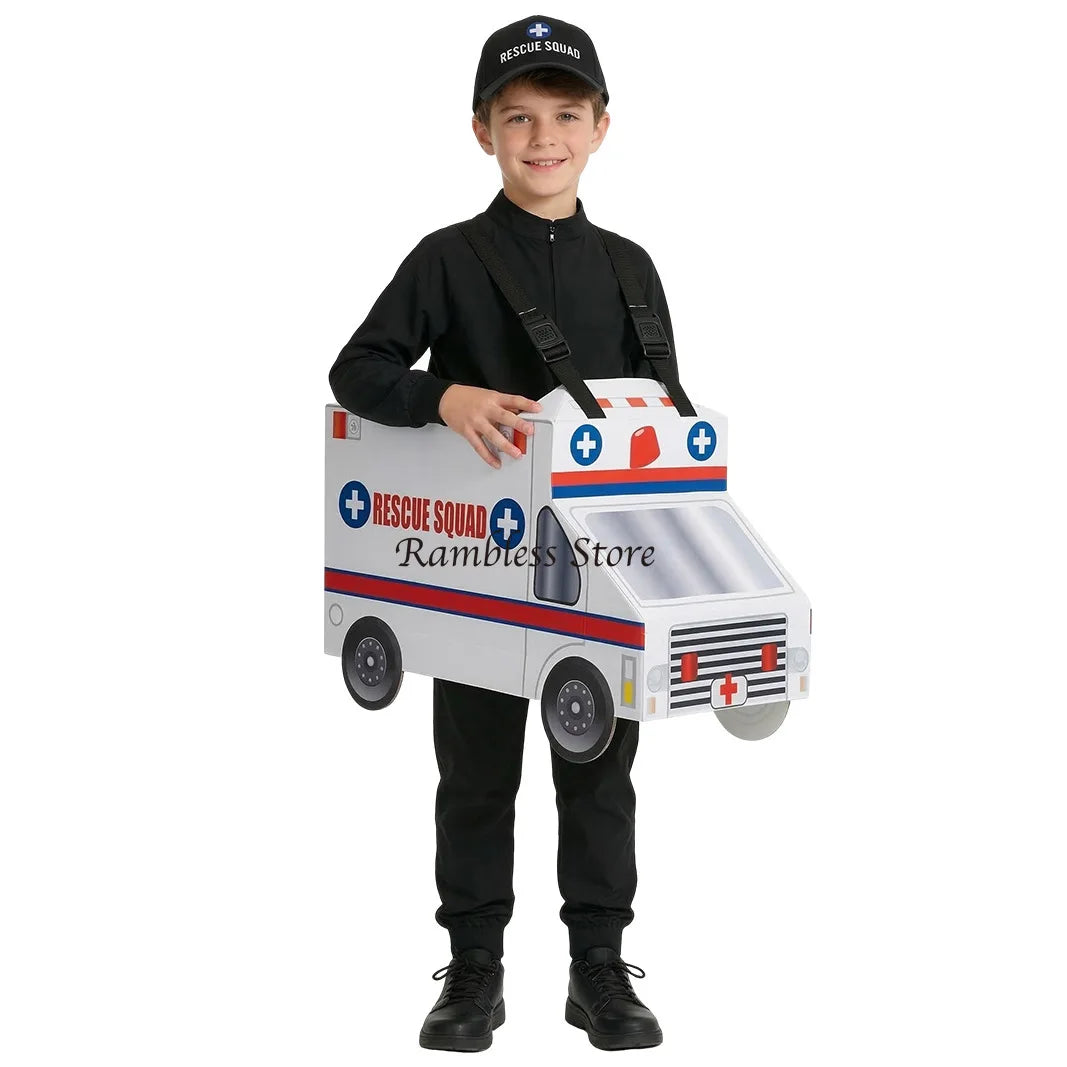 Children Happy Day Festival Cars Cosplay Jumpsuit Police Car Fire Truck Ambulance Cosplay Costumes for Kids Performance Wear