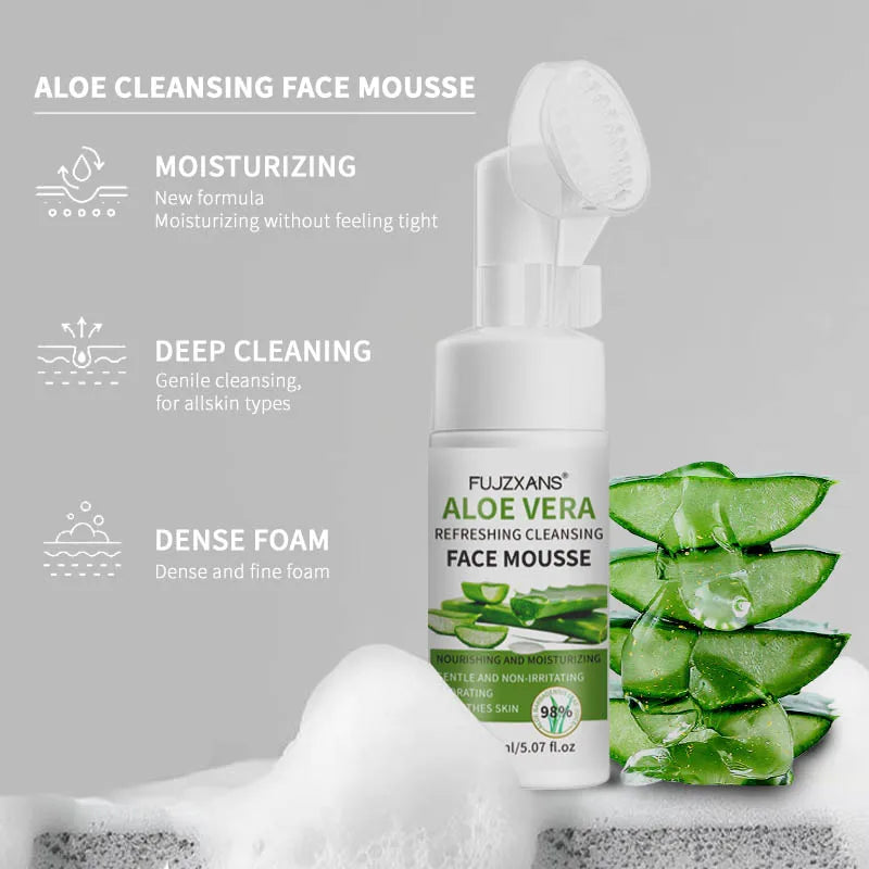 150ml Aloe Vera Cleanser Face Mousse Wash Refreshing Hydrating And Water-locking Deep Cleansing For Facial Skin Beauty Skincare