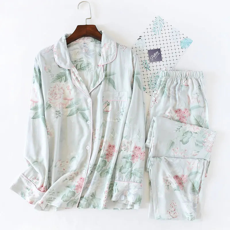 Spring / Summer New 100% Viscose Long-sleeved Trousers Ladies Pajamas Suit 3XL Plus Size Long Sleepwear Women's Home Nightwear