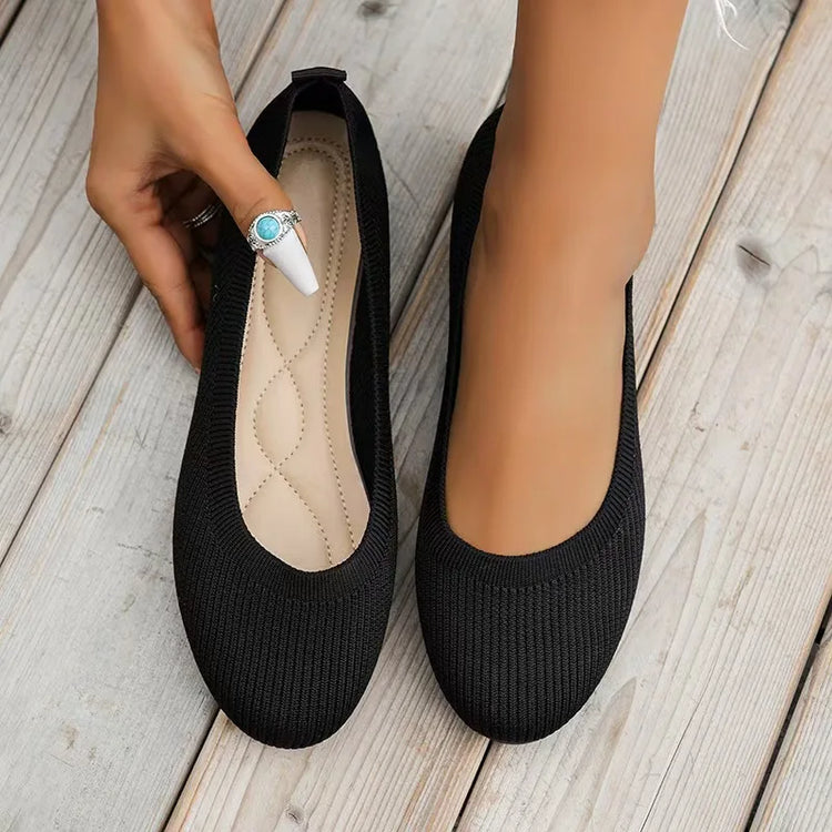 Women Round Toe Knitted Ballet Flats Breathable Slip on Flat Soft Sole Lightweight Casual Daily Walking Loafers Zapatos Mujer