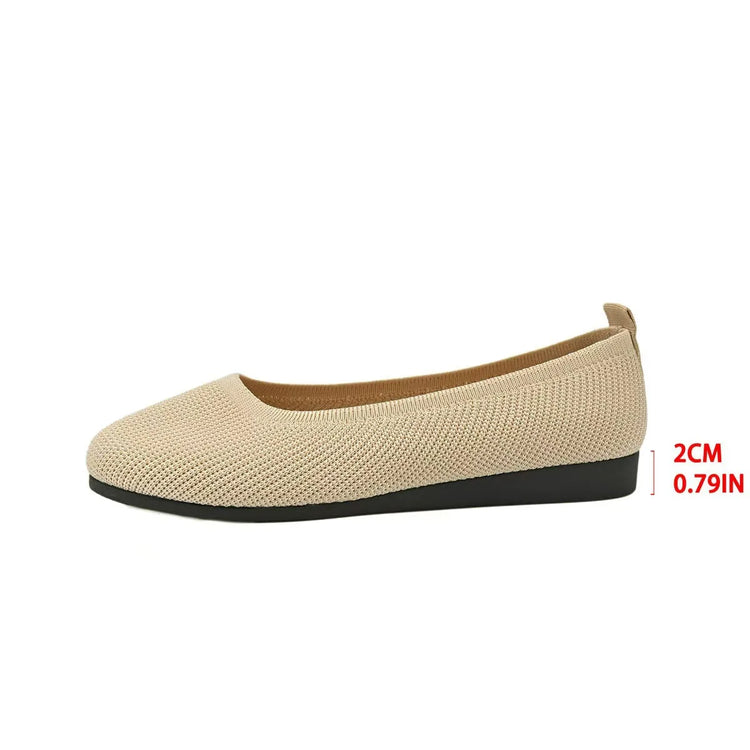 Women Round Toe Knitted Ballet Flats Breathable Slip on Flat Soft Sole Lightweight Casual Daily Walking Loafers Zapatos Mujer