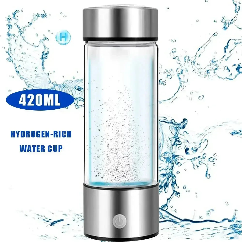 Hydrogen Water Bottle, Portable Hydrogen Water Ionizer Machine Generator Rechargeable Hydrogen Rich Water Glass Health Cup