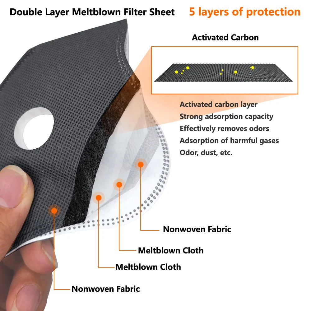 SHIZIWANGRI Cycling Face Mask Sport Washable Reusable with Filter Dust Mask Facemask for Men Bandana Actived Carbon Filters
