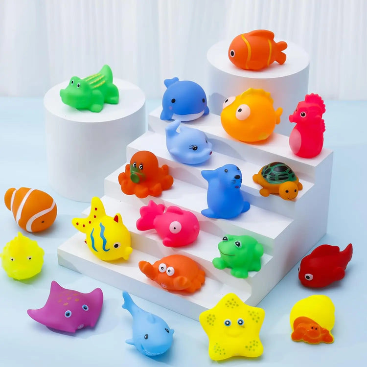 Bath Toys Rubber Sea Animals Toy 10pcs Squeaky Bathtub Floating Toys for Toddler Kids Preschool Water Play Pool Party Decoration