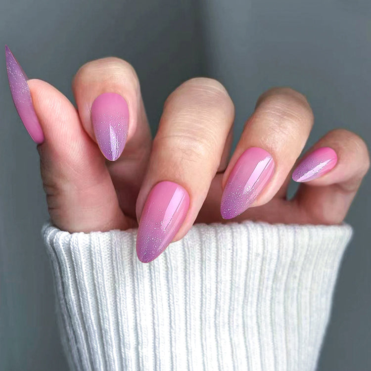 24Pcs French False Nails Almond Fake Nails with Glue Press on White Edge Design Wearable Simple Ins Pink Stiletto Nail Tips