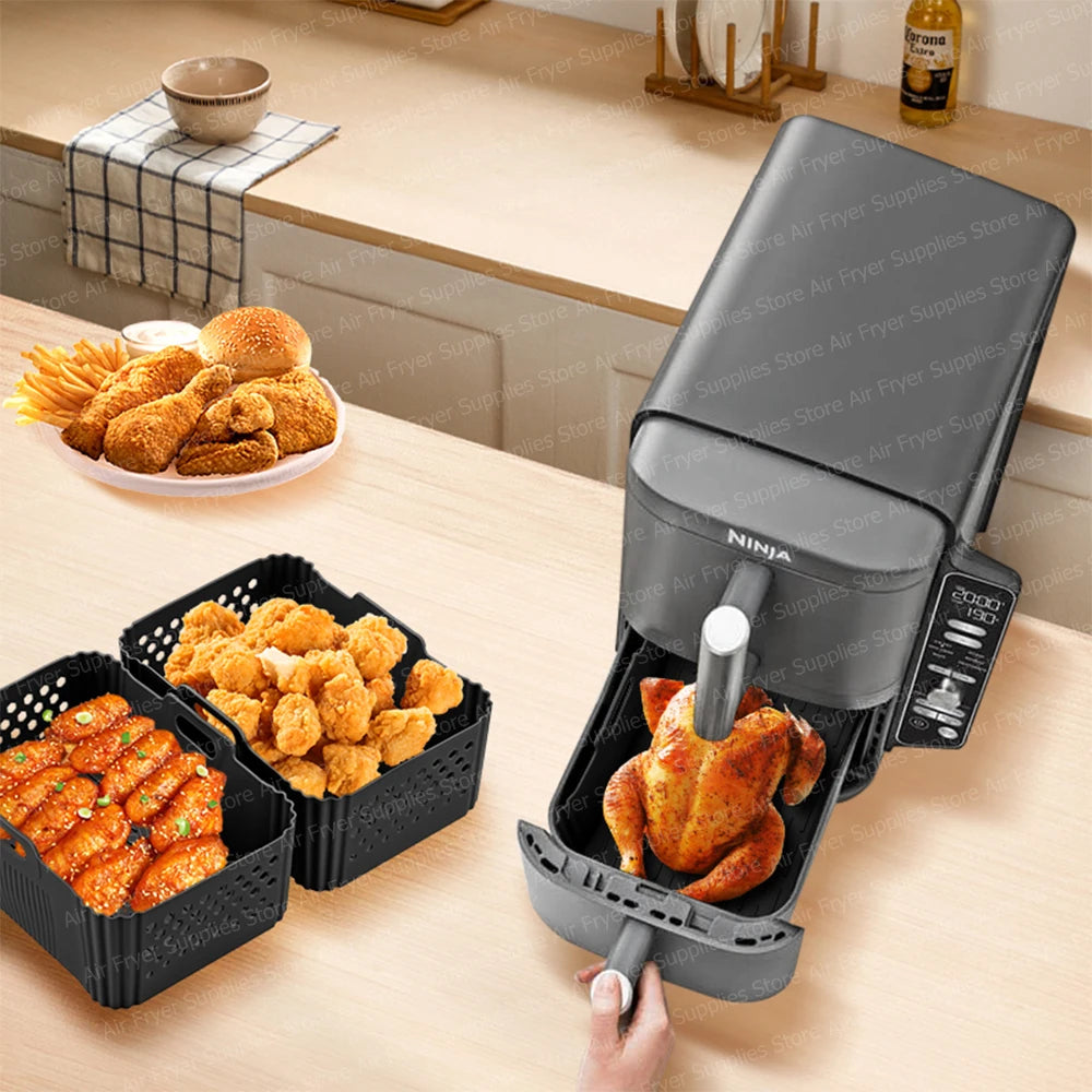 Air Fryer Mold for Ninja Double Stack XL SL400 SL401 AF400 Reusable Silicone Baking Tray for 7.6L-9.5L Deep Fryer Accessories