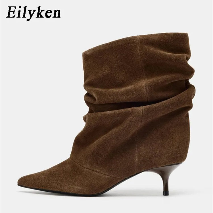 Eilyken Winter Pointed Toe Ankle Boots Women Pleated Short Boots Female Retro Elegant Designer Femmes Botas De Mujer