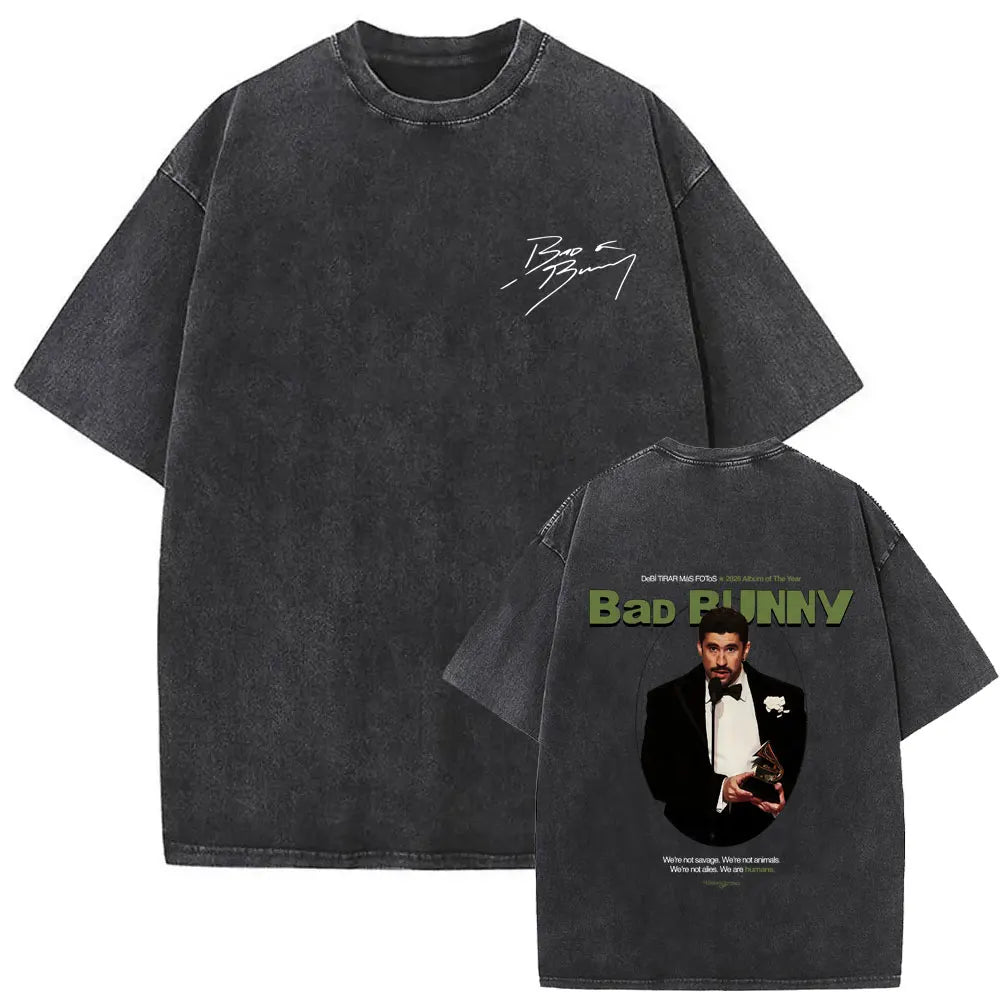 Rapper Bad Bunny Vintage Washed T Shirts Fans Gift Debi Tirar Mas Fotos DTMF Merch T-shirt Men's Women Hip Hop Fashion T-shirts