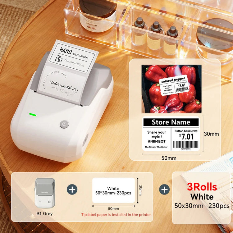 NIIMBOT B1 Portable Thermal Printer With Tapes 2 Inch Adhesive Label Printer Mini Bluetooth Sticker Maker Support Smartphones PC