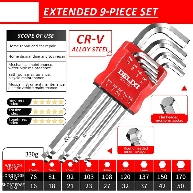 DELIXI ELECTRIC Allen Key Set，Allen Hex Wrench Screwdriver Set With Sleev Universal Torque Long Metric,for Motorcycles, Bicycles