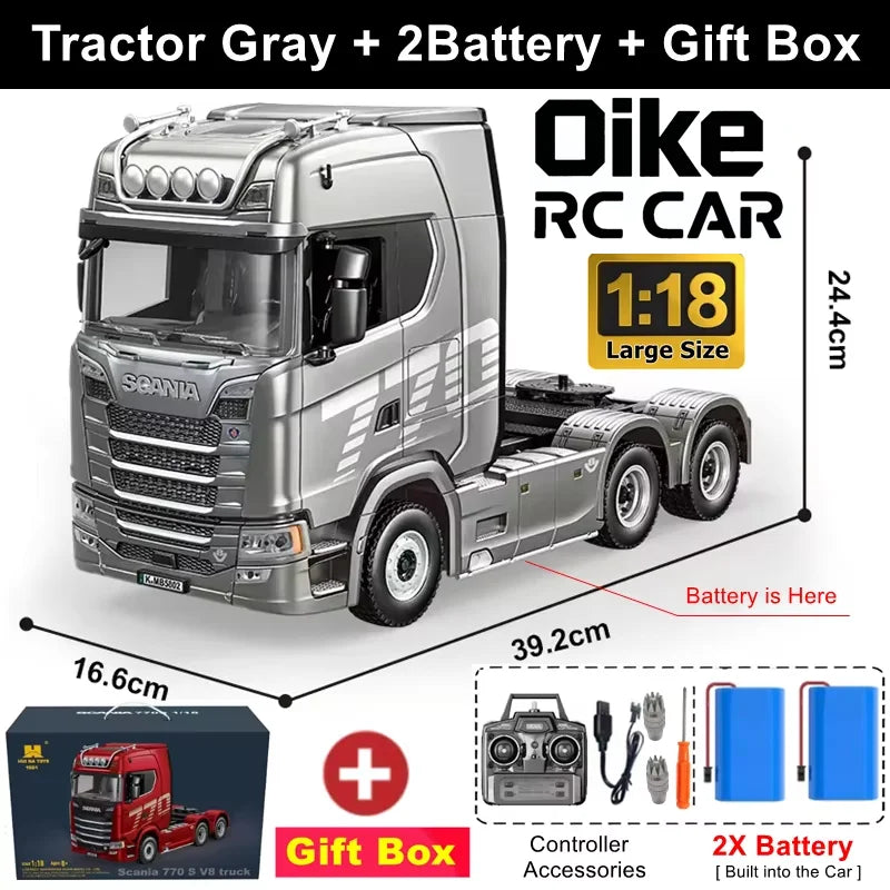 Remote Control Truck HUINA 1501 4WD RC Semi Trailer Car Heavy Duty Tractor with Light Sound 4X4 Off Road Tank Vehicle Model Toy