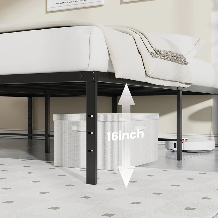 JHK Metal Platform 16IN Tall Basic Bed Frame Sturdy Steel Heavy Duty with Storage Space Bedroom Frames Slat Support For Home