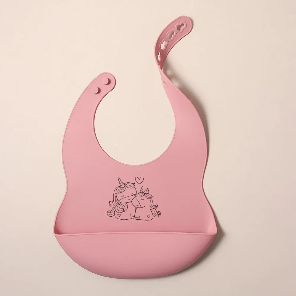 Custom Silicone Baby Bib with Name & Cartoon Print Pattern Food-Grade Solid Feeding Bib DZ13