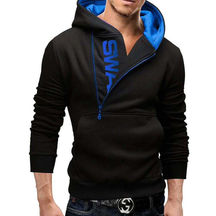 Men's Hoodies Long Sleeve Sweatshirts for Men Zipper Hooded Pullover High Neck Mens Sweatshirt Top Jacket Coat Black Sweater
