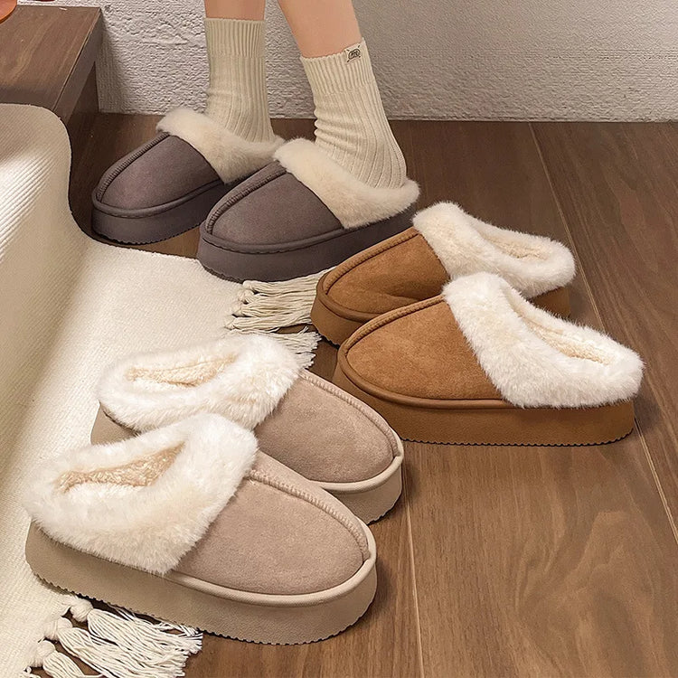 Women's Ankle Snow Boots Winter Fashion Home Platform Low Top Slippers Living Room Rug Shoes Women's Outdoor Warm Non Slip Boots