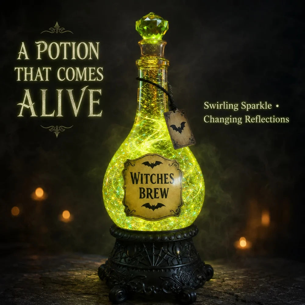 Funny Witches' Brew Potion Bottle Glitter Globe with Led Lights Resin Sparkling Powder Bottle Crafts Halloween Party Decoration