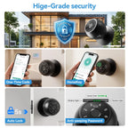 YFK 5-in-1 Smart Door Knob Lock Tuya Bluetooth Fingerprint Password Keypad IC Card Key APP HomeKey Black