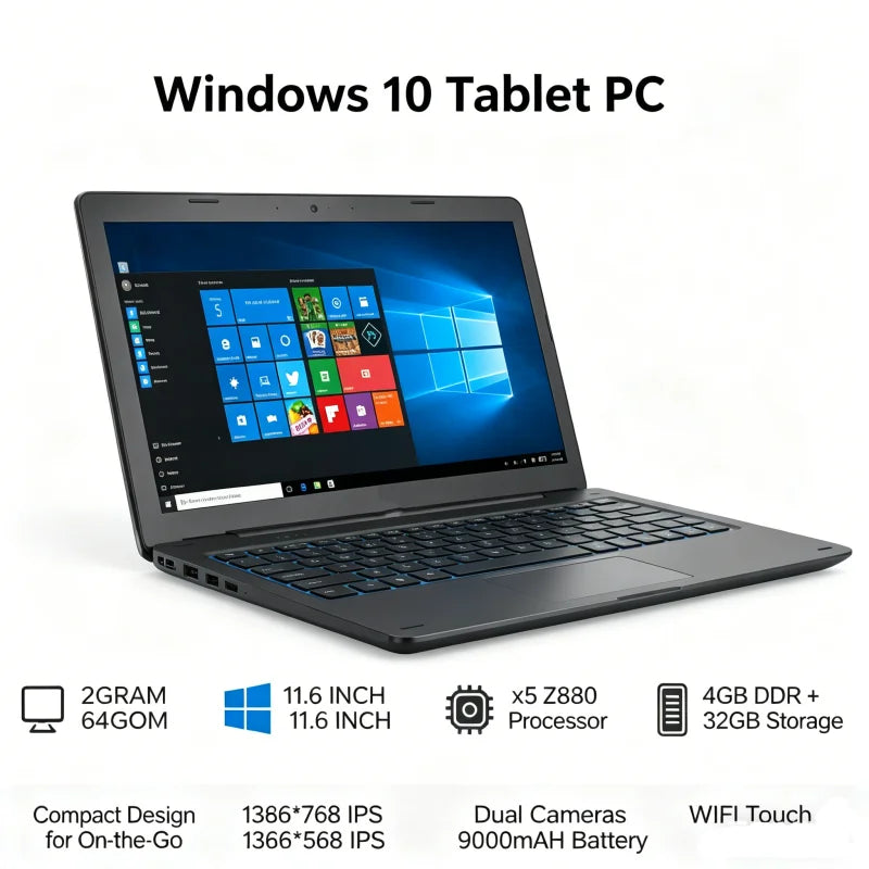 11.6'' Windows 10 Tablet PC T10 2GB DDR+64GB 2 In1 Docking Keyboard G12 Z8350 CPU 1366*768 IPS Touch Quad Core