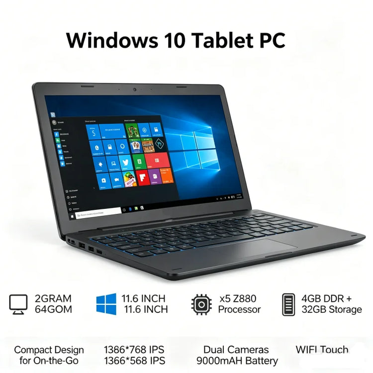 11.6'' Windows 10 Tablet PC T10 2GB DDR+64GB 2 In1 Docking Keyboard G12 Z8350 CPU 1366*768 IPS Touch Quad Core