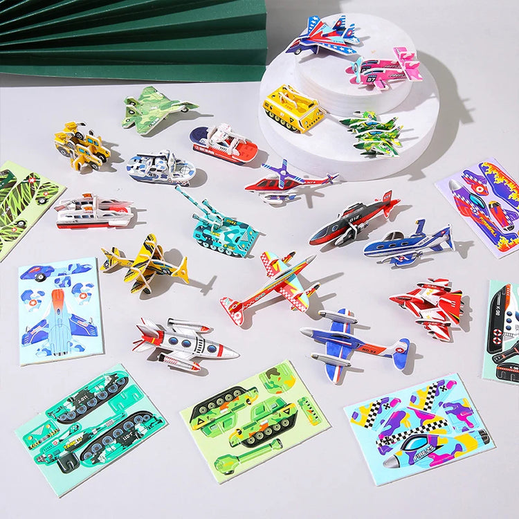 30Pcs A Set 3D DIY Puzzles Toys Mini Aircraft Tanks Animal Dinosaur Model Paper Jigsaw Puzzles for Kids Early Educational Toy