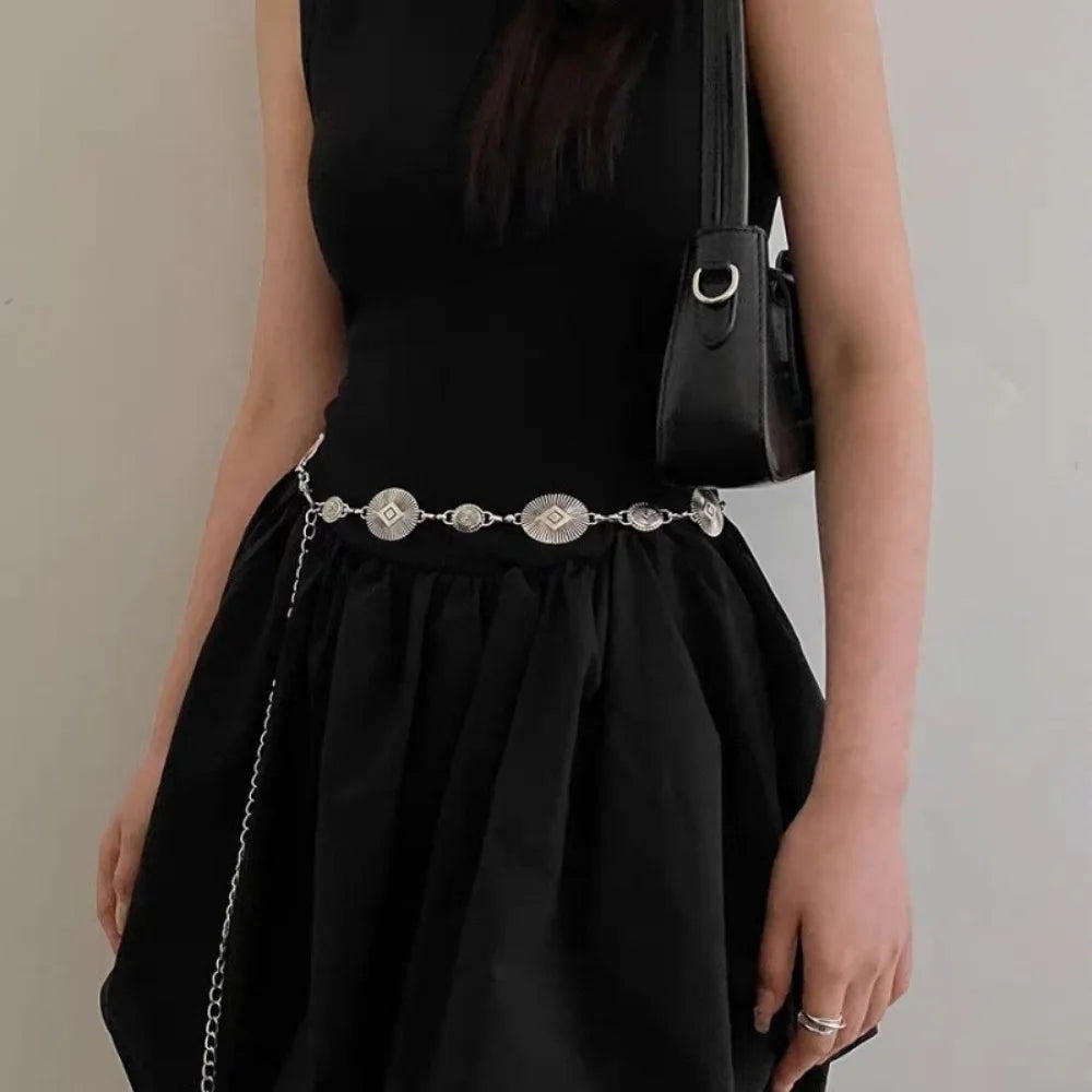 Retro Ethnic Style Waist Chain Metal Silver Bohemian Versatile Belt Dress Decoration Sweater Chain