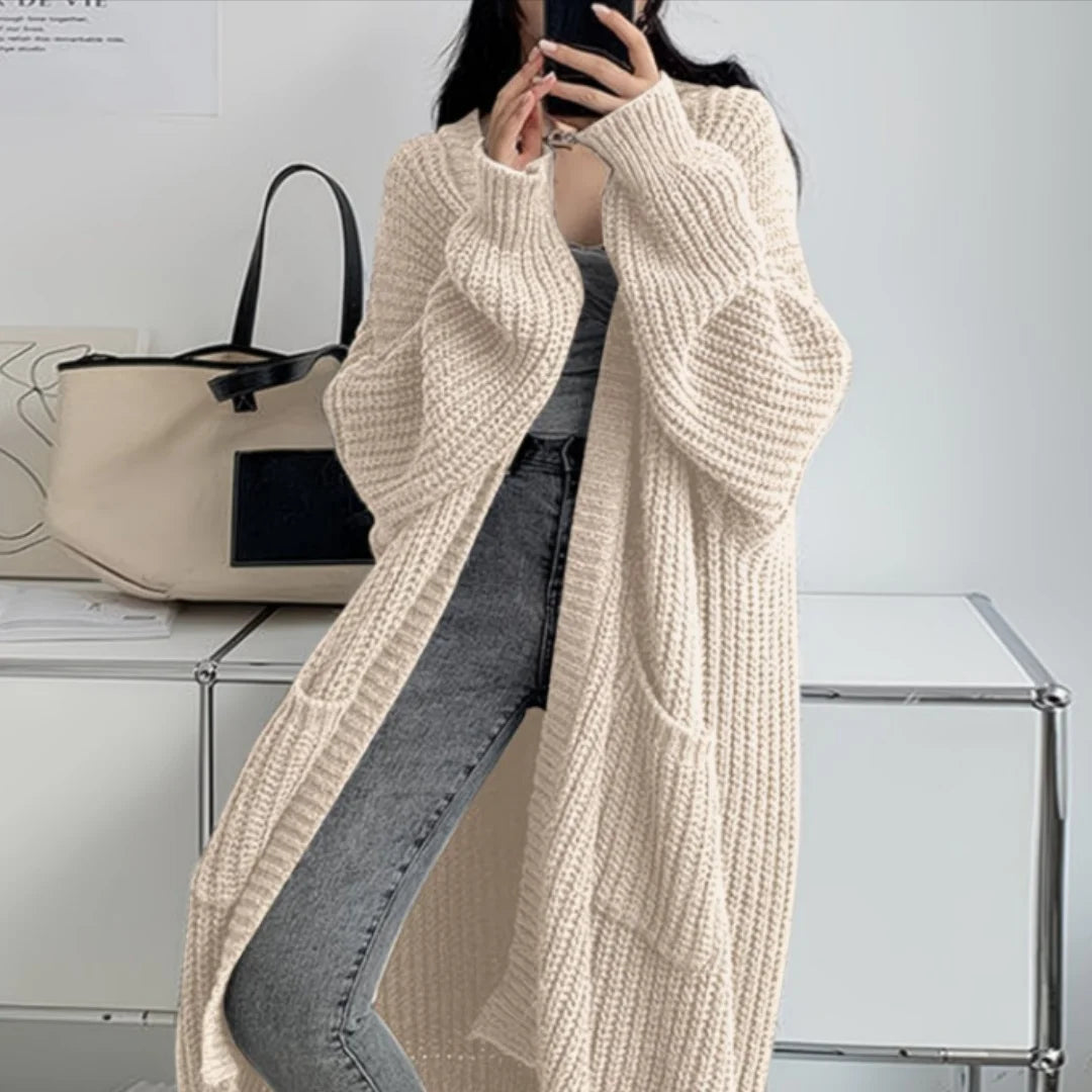 Women Knitted Cardigan Autumn Loose V-neck Long Sleeve Casual Midi Outerwear Simple Sweater Coat Basic Soft Y2K Jacket All-match