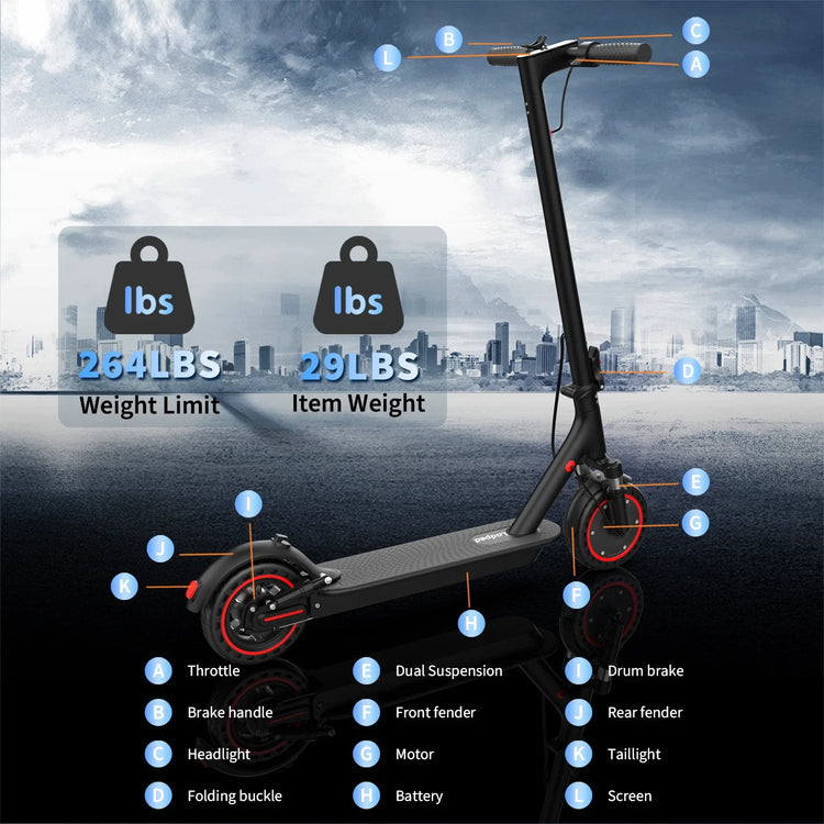 8.5'' Solid Tire Electric Scooter 350W 19mph Max Speed APP Smart Control Dual Suspension 23miles Max Range For City Commuter