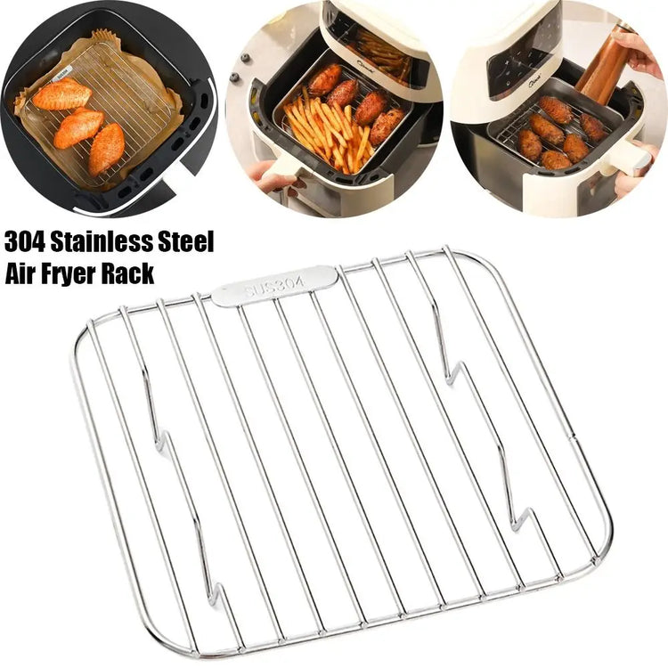 Round Square Cooking Rack 304 Stainless Steel Thicken Air Fryer Rack With Foot Grid Grill Home Kitchen Oven Steamer Cooker