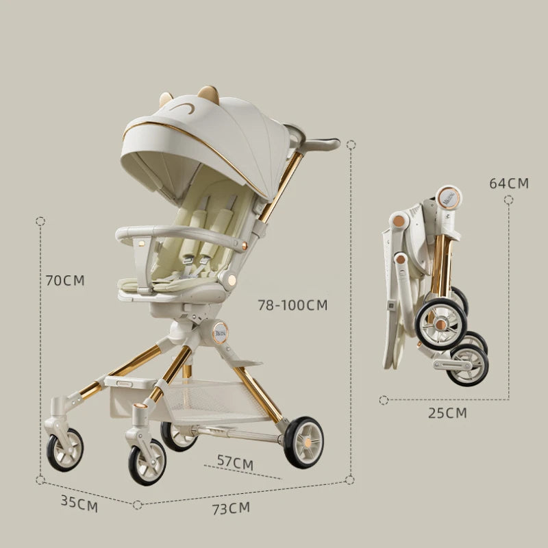 One-touch Foldable Lightweight Baby Stroller High-view Baby Dining Stroller Sitting and Lying Two-way Baby Carriage