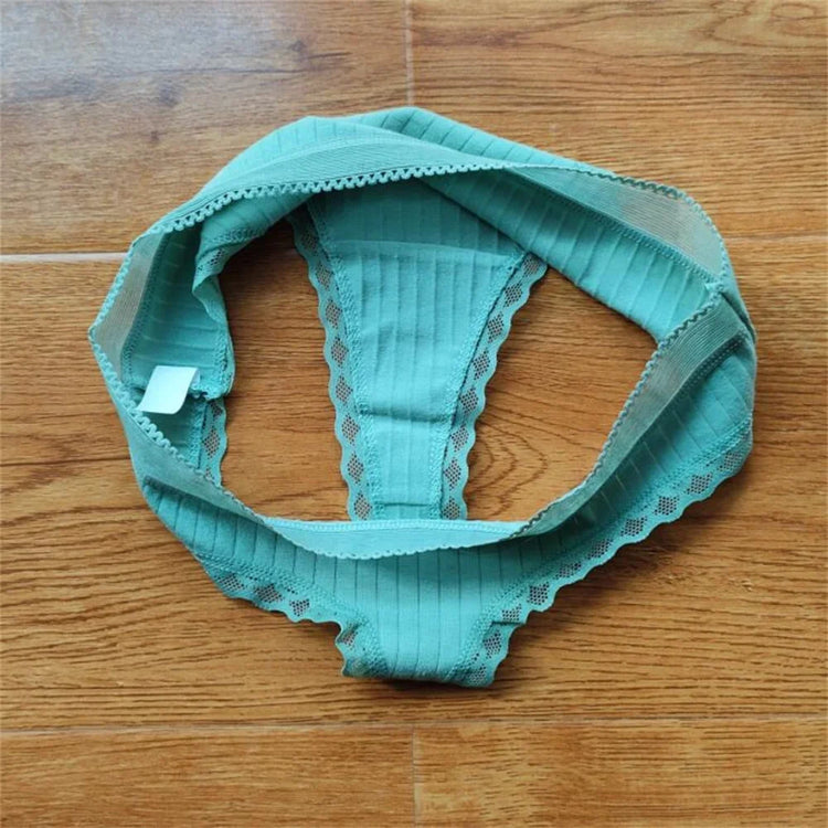 3pcs Ruffles Lace Low Waist Ribbed Cotton Thong Solid Color Women G-string Underwear Seamless Girls Tanga T-pants