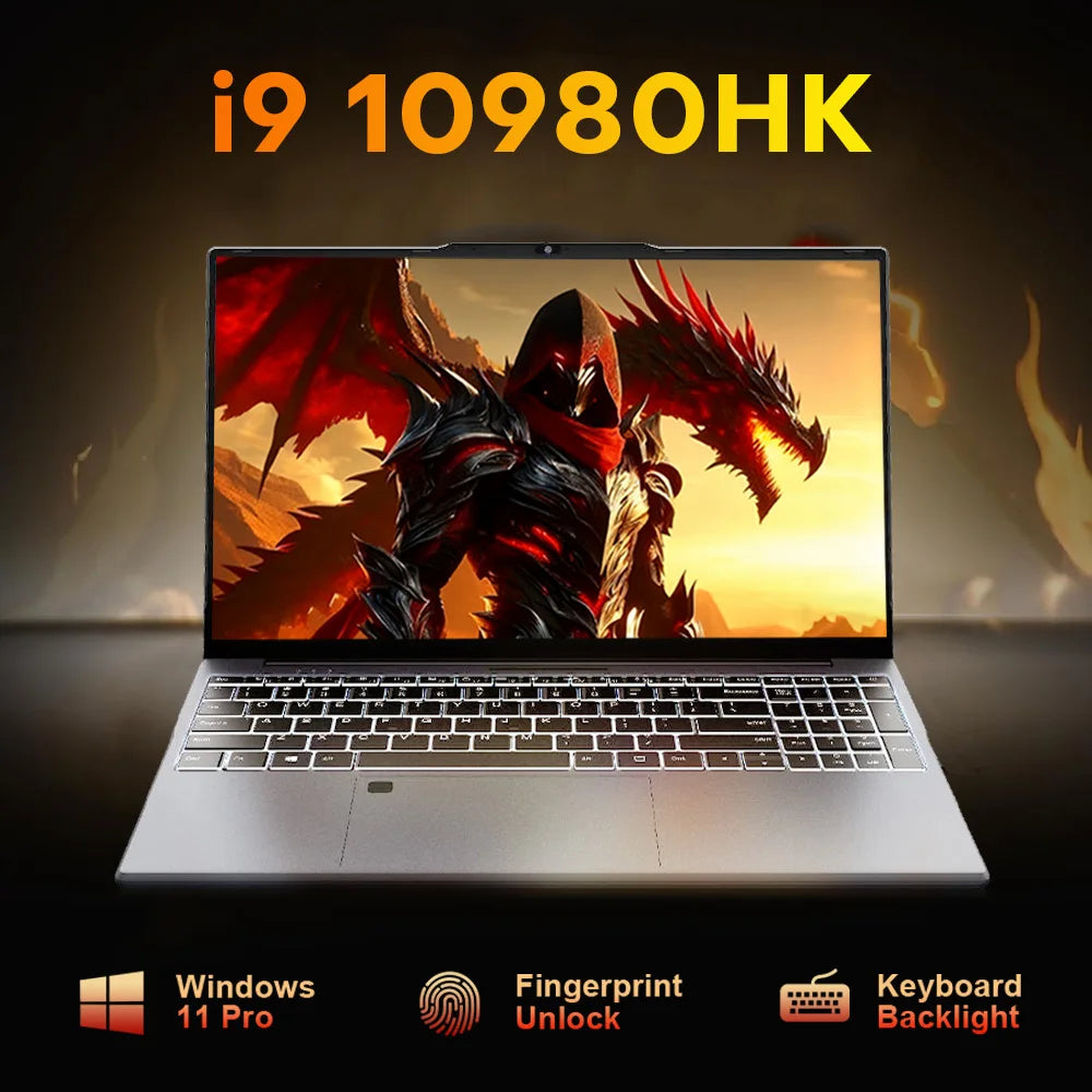 15.6" Gaming Laptop Intel I9 10980HK I3 6100 Laptop PC Gamer 16GB RAM 1/2TB SSD Fingerprint Unlock Backlit Notebook PC Computer