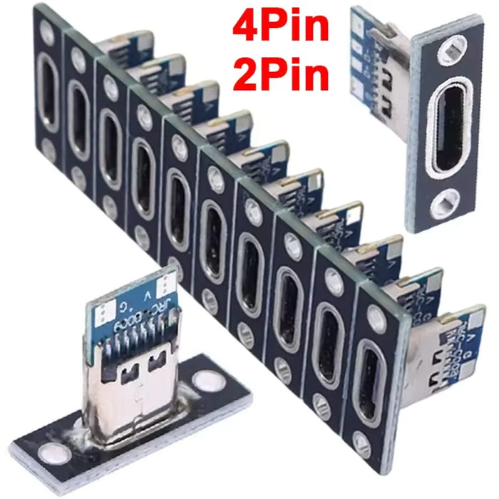 1-20Pcs USB Jack 3.1 Type-C 2Pin 4Pin Female Connector Jack Data Charging Port Small Electrical Charging Base with Fixing Plate