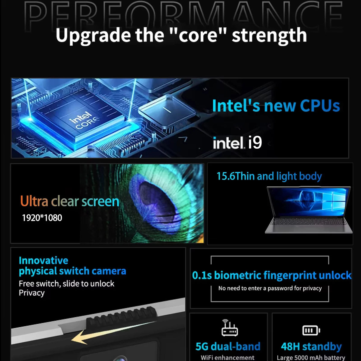 2026 15.6" Windows 11 i9 Laptop Computer Intel Core i9 10980HK 16GB 1TB Laptops Office Computer Fingerprint Unlock Notebook PC