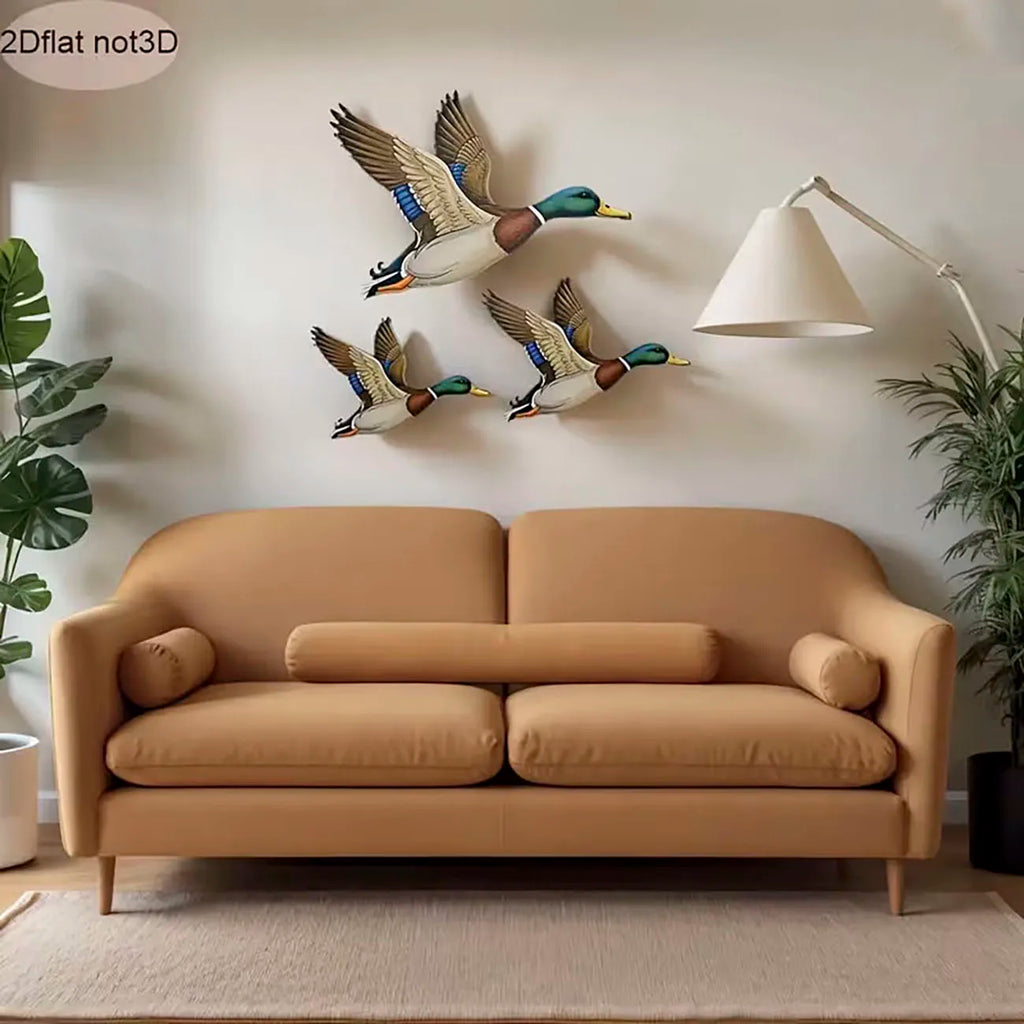 3Pcs Mallard Duck Wooden Wall Decor, Flying Duck Wall Art for Rustic Home Decoration