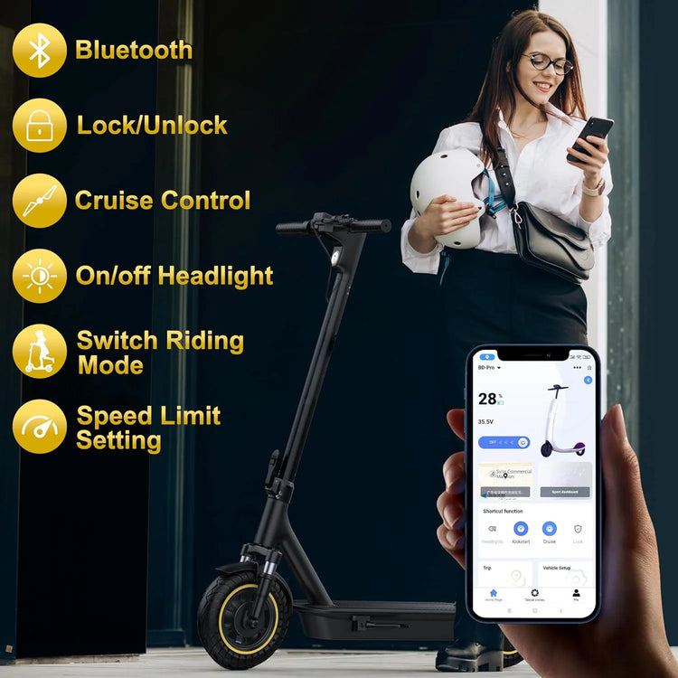 2026 New 10inch Solid/Air Tire Electric Scooter 500W Motor 42V 14.5AH Battery Up to 22MPH Max Speed & 28 Miles Max Range Dual Suspension Folding IP65 Waterproof E-Scooter for Commuting