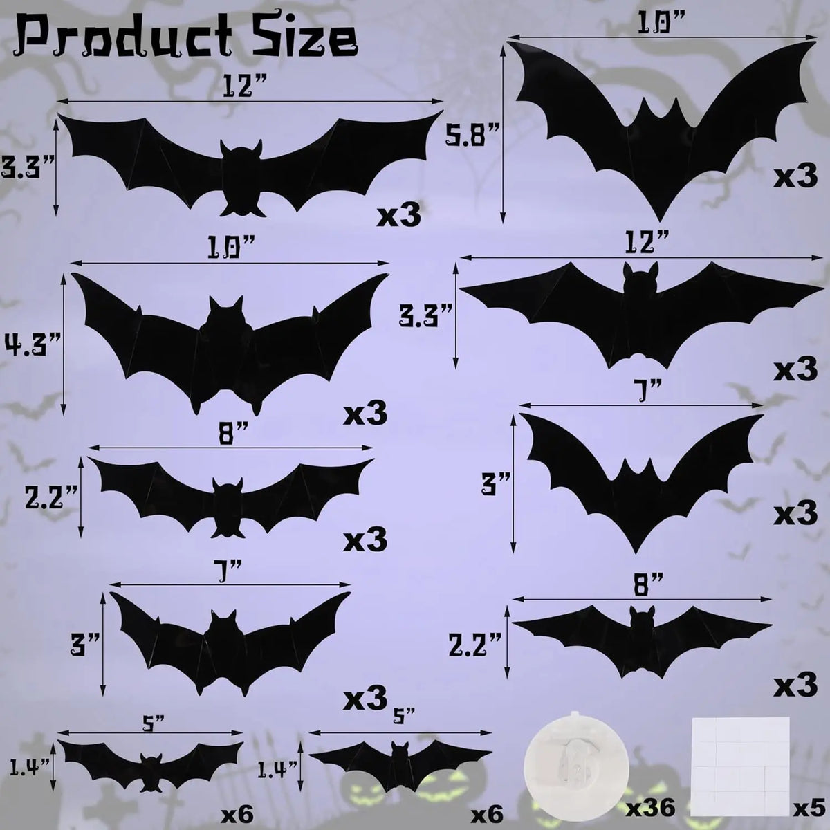 Halloween Bats Decorations,3D Pvc Bat on The Wall,Black Bats Wall Stickers,Halloween Scary Props