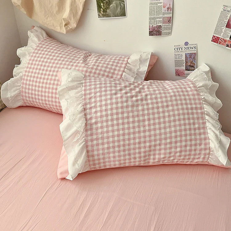 3 Piece Sheet Set Pink Plaid Duvet Cover Set, Comfortable Bedding Set Bedspread for All Season
